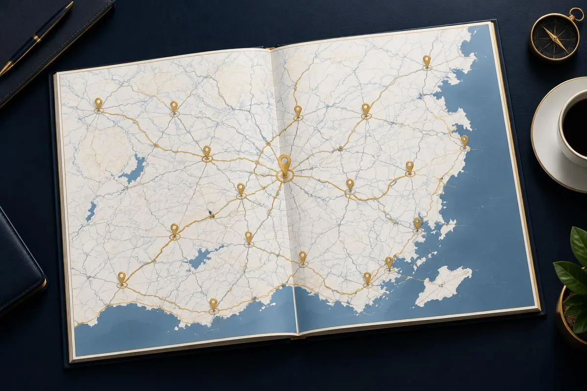 Illustrative road atlas representing the Fair Value Auto service area