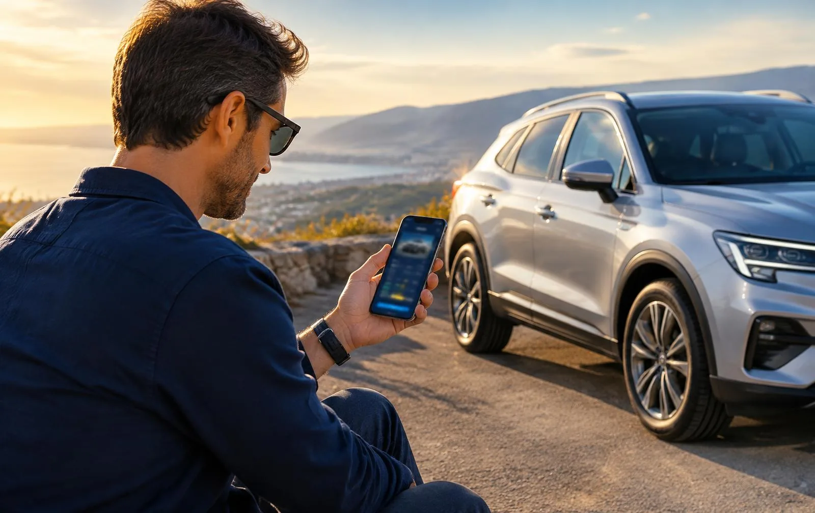 Car owner following live bidding on a phone