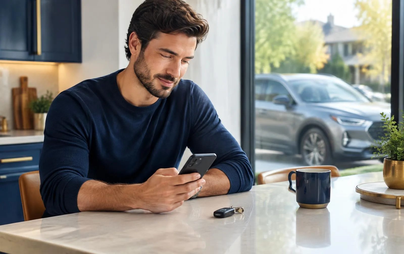 Car owner reviewing details privately on a phone